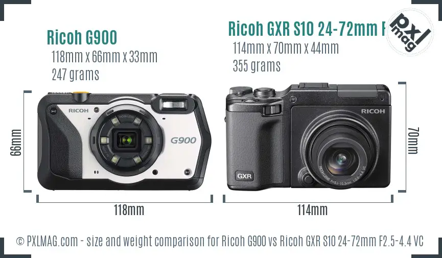 Ricoh G900 vs Ricoh GXR S10 24-72mm F2.5-4.4 VC size comparison