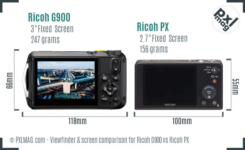 Ricoh G900 vs Ricoh PX Screen and Viewfinder comparison
