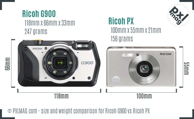 Ricoh G900 vs Ricoh PX size comparison