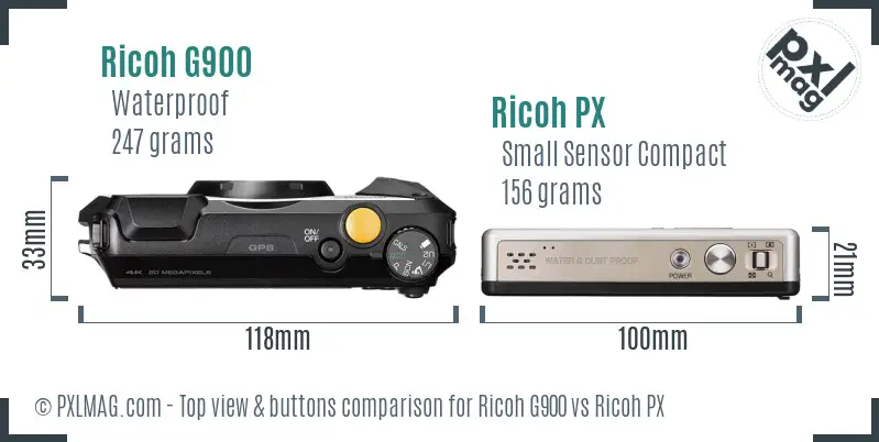 Ricoh G900 vs Ricoh PX top view buttons comparison