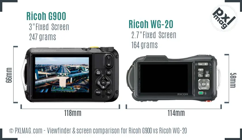 Ricoh G900 vs Ricoh WG-20 Screen and Viewfinder comparison