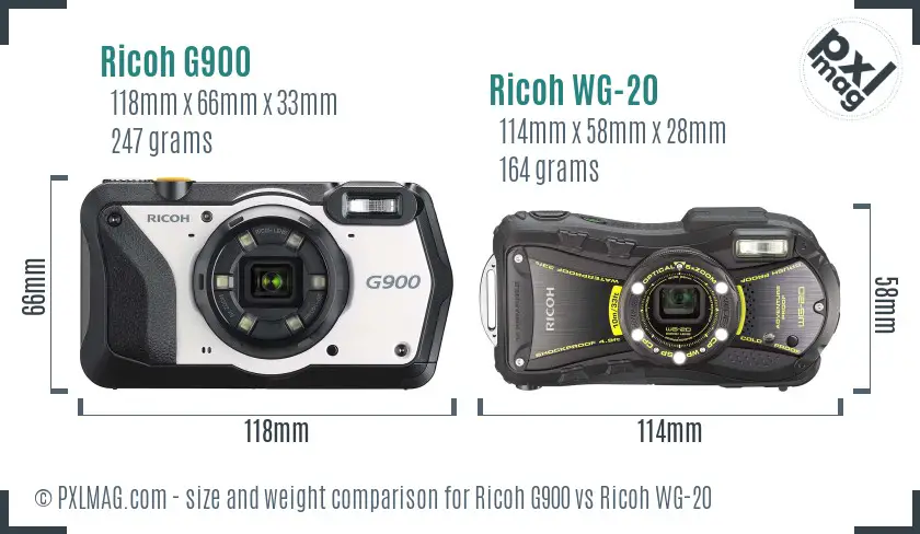 Ricoh G900 vs Ricoh WG-20 size comparison