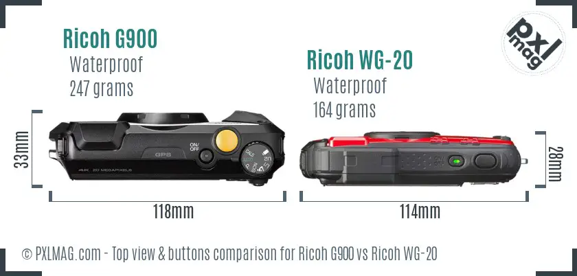 Ricoh G900 vs Ricoh WG-20 top view buttons comparison