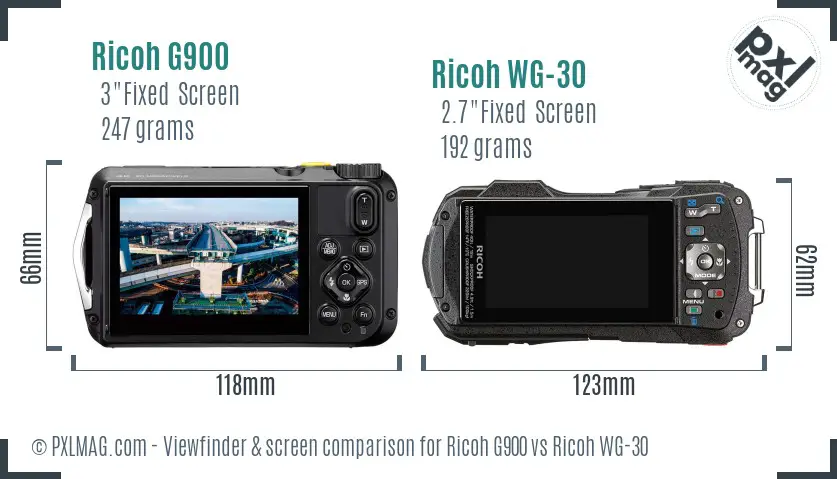 Ricoh G900 vs Ricoh WG-30 Screen and Viewfinder comparison
