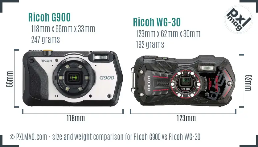 Ricoh G900 vs Ricoh WG-30 size comparison
