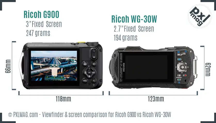 Ricoh G900 vs Ricoh WG-30W Screen and Viewfinder comparison