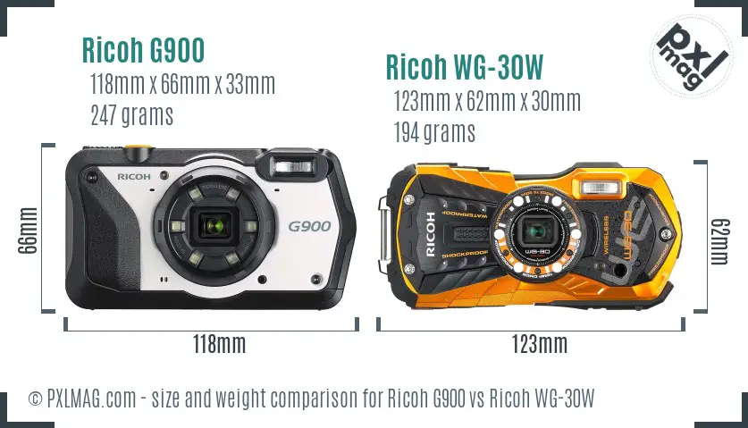 Ricoh G900 vs Ricoh WG-30W size comparison