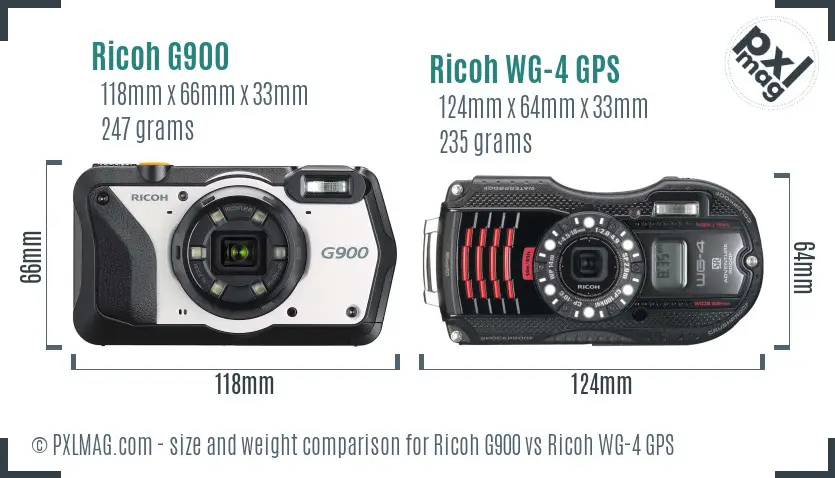 Ricoh G900 vs Ricoh WG-4 GPS size comparison