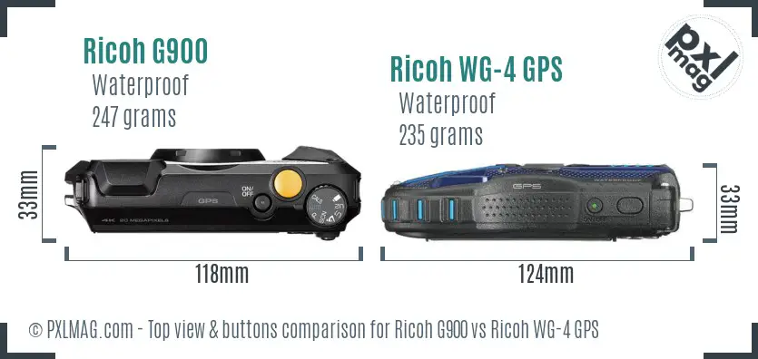 Ricoh G900 vs Ricoh WG-4 GPS top view buttons comparison