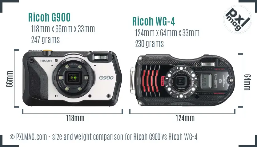 Ricoh G900 vs Ricoh WG-4 size comparison