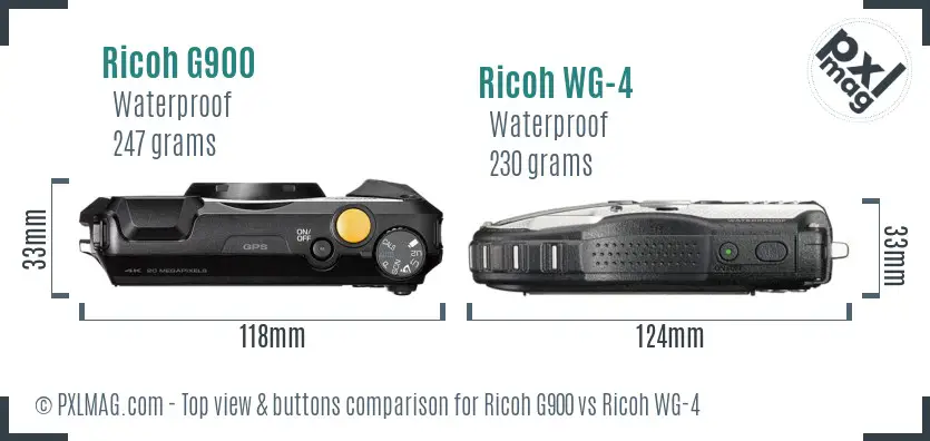 Ricoh G900 vs Ricoh WG-4 top view buttons comparison