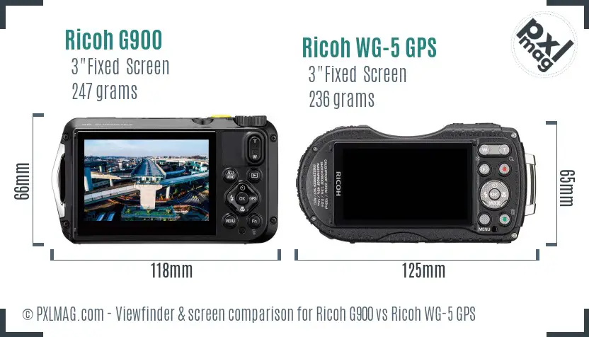 Ricoh G900 vs Ricoh WG-5 GPS Screen and Viewfinder comparison