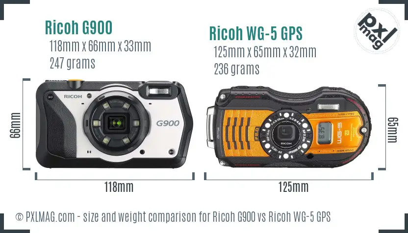 Ricoh G900 vs Ricoh WG-5 GPS size comparison