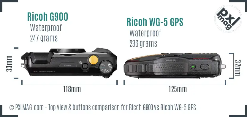 Ricoh G900 vs Ricoh WG-5 GPS top view buttons comparison
