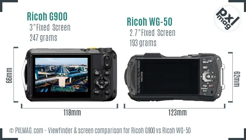 Ricoh G900 vs Ricoh WG-50 Screen and Viewfinder comparison