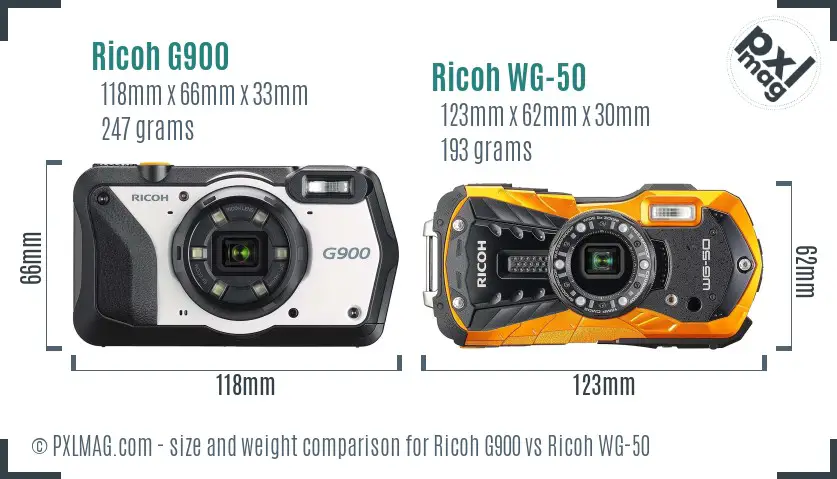 Ricoh G900 vs Ricoh WG-50 size comparison