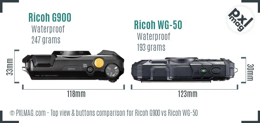 Ricoh G900 vs Ricoh WG-50 top view buttons comparison