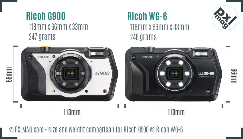 Ricoh G900 vs Ricoh WG-6 size comparison