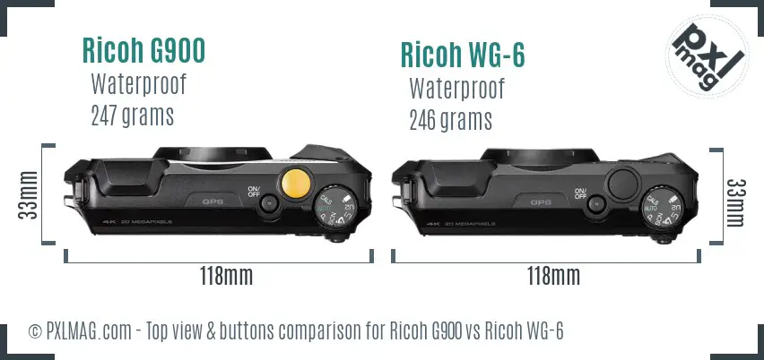 Ricoh G900 vs Ricoh WG-6 top view buttons comparison