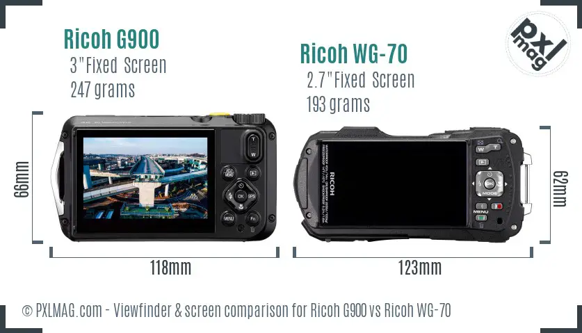 Ricoh G900 vs Ricoh WG-70 Screen and Viewfinder comparison