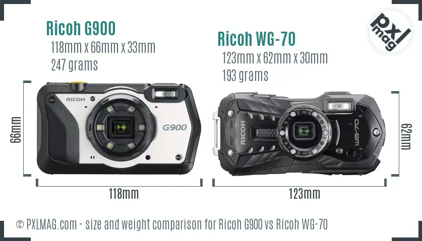 Ricoh G900 vs Ricoh WG-70 size comparison