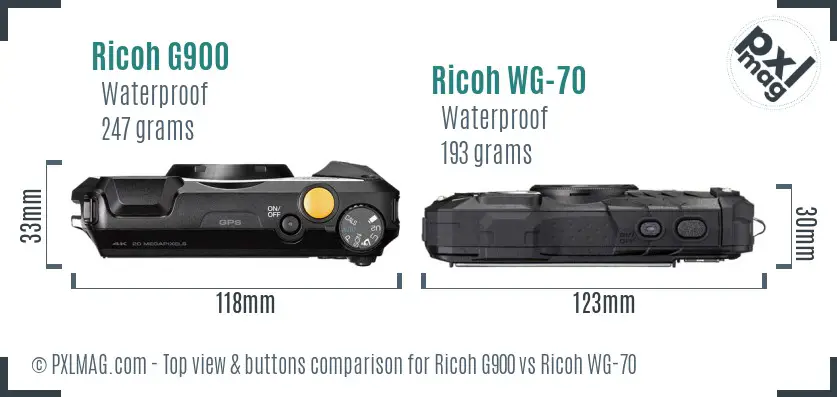 Ricoh G900 vs Ricoh WG-70 top view buttons comparison