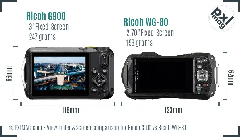 Ricoh G900 vs Ricoh WG-80 Screen and Viewfinder comparison