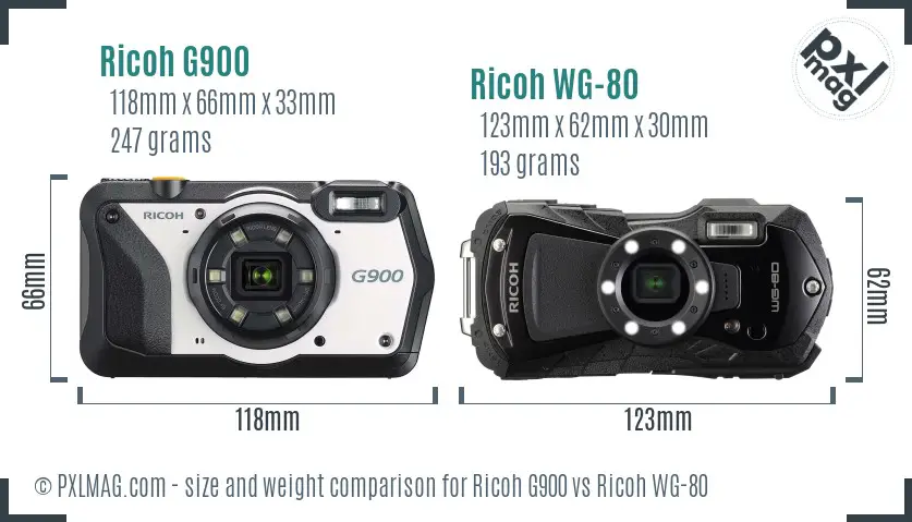 Ricoh G900 vs Ricoh WG-80 size comparison