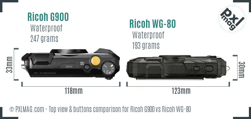 Ricoh G900 vs Ricoh WG-80 top view buttons comparison