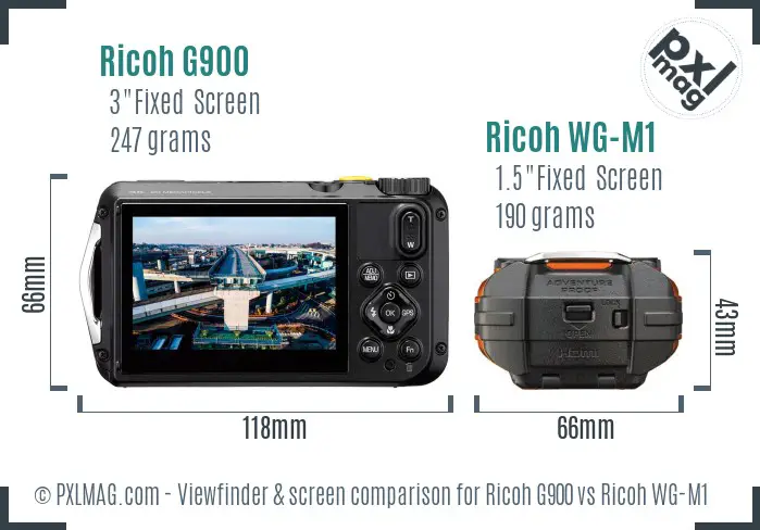 Ricoh G900 vs Ricoh WG-M1 Screen and Viewfinder comparison