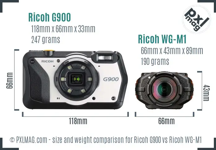 Ricoh G900 vs Ricoh WG-M1 size comparison