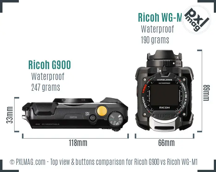 Ricoh G900 vs Ricoh WG-M1 top view buttons comparison