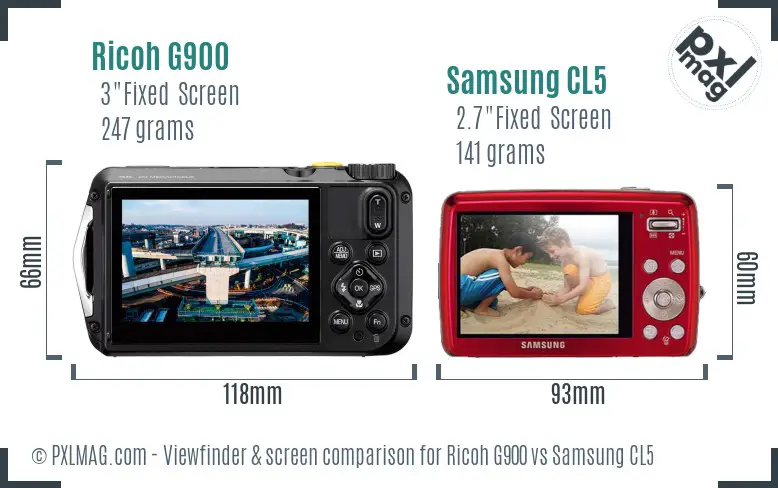 Ricoh G900 vs Samsung CL5 Screen and Viewfinder comparison