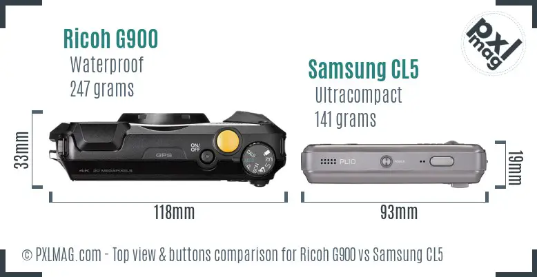 Ricoh G900 vs Samsung CL5 top view buttons comparison