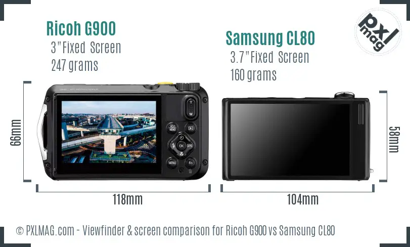 Ricoh G900 vs Samsung CL80 Screen and Viewfinder comparison