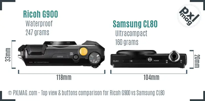 Ricoh G900 vs Samsung CL80 top view buttons comparison