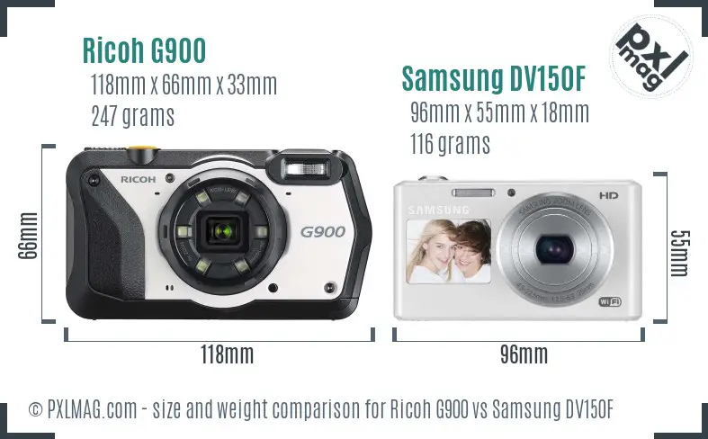 Ricoh G900 vs Samsung DV150F size comparison