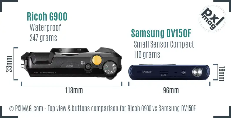 Ricoh G900 vs Samsung DV150F top view buttons comparison