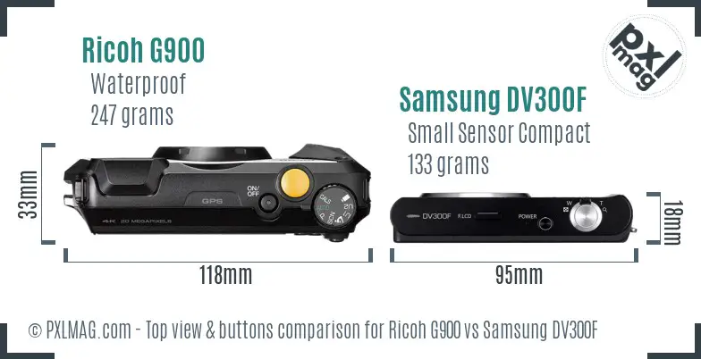 Ricoh G900 vs Samsung DV300F top view buttons comparison