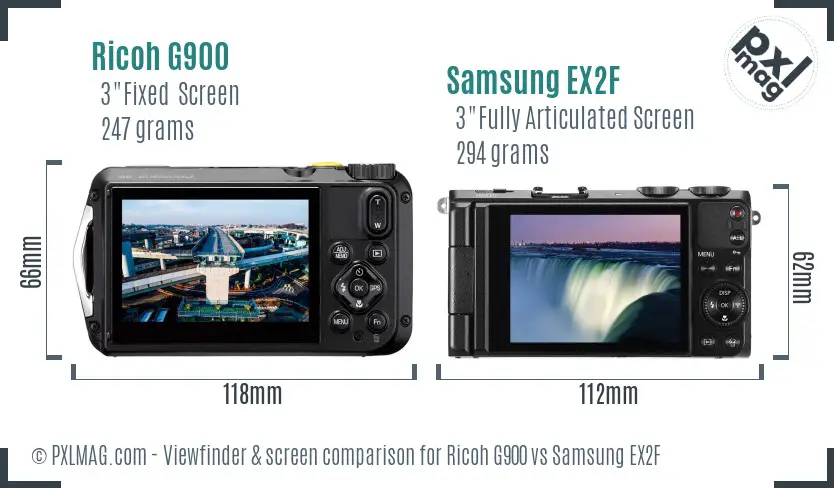 Ricoh G900 vs Samsung EX2F Screen and Viewfinder comparison
