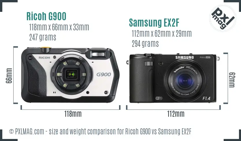 Ricoh G900 vs Samsung EX2F size comparison