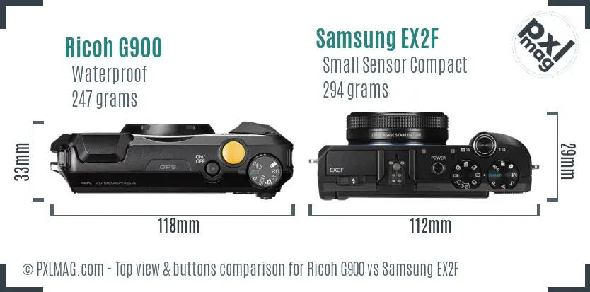 Ricoh G900 vs Samsung EX2F top view buttons comparison