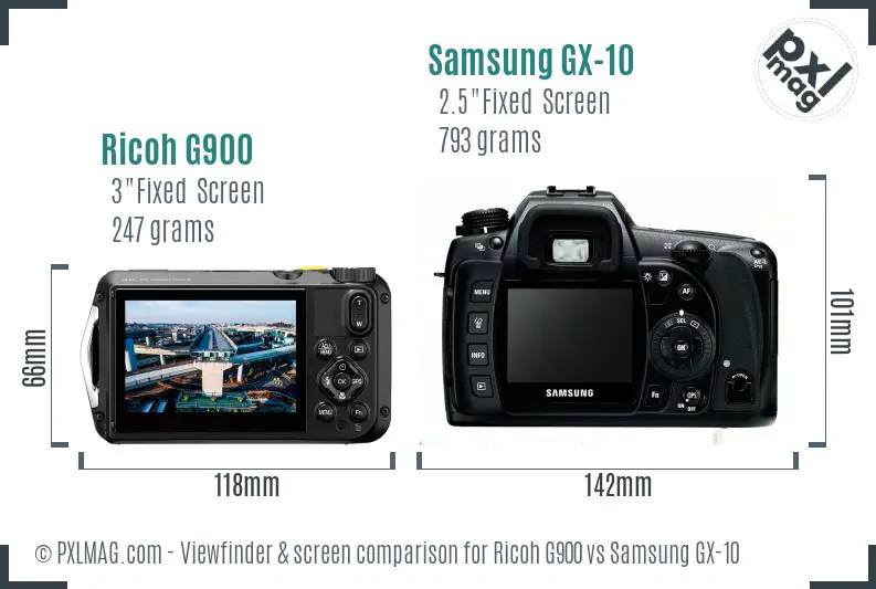 Ricoh G900 vs Samsung GX-10 Screen and Viewfinder comparison