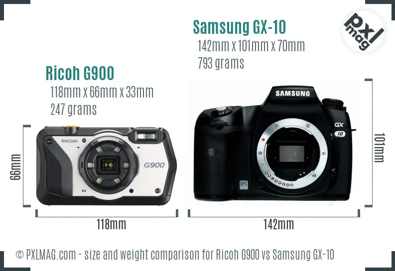 Ricoh G900 vs Samsung GX-10 size comparison