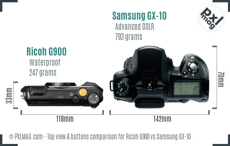 Ricoh G900 vs Samsung GX-10 top view buttons comparison