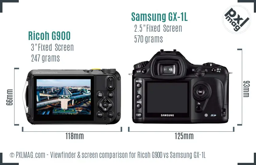 Ricoh G900 vs Samsung GX-1L Screen and Viewfinder comparison