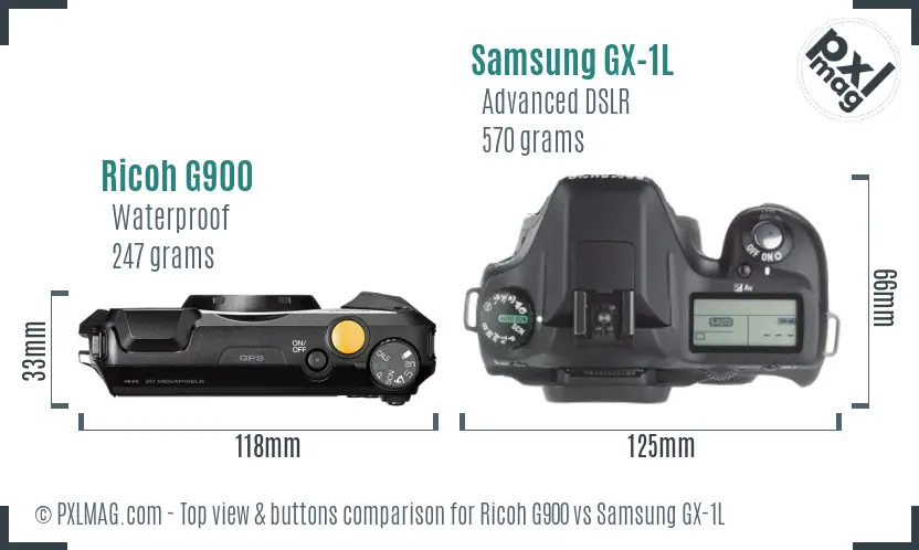 Ricoh G900 vs Samsung GX-1L top view buttons comparison