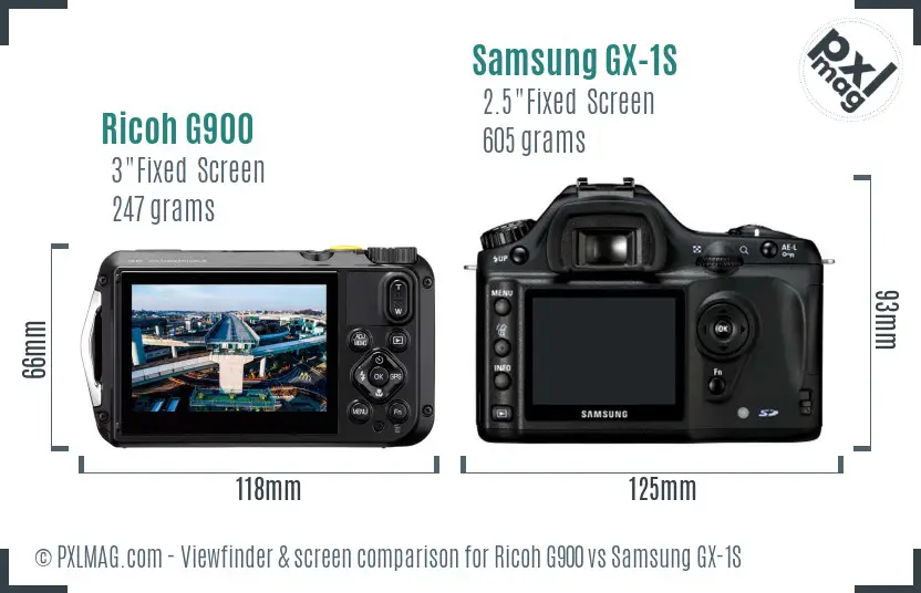 Ricoh G900 vs Samsung GX-1S Screen and Viewfinder comparison