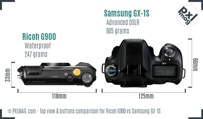 Ricoh G900 vs Samsung GX-1S top view buttons comparison