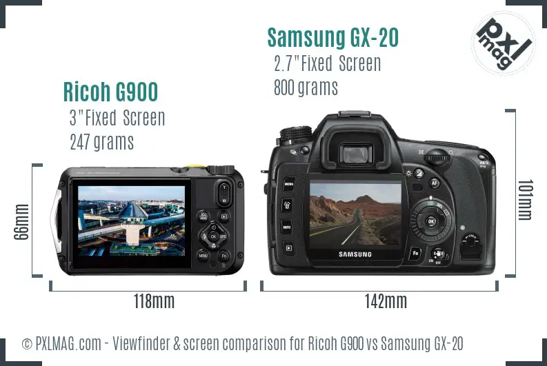 Ricoh G900 vs Samsung GX-20 Screen and Viewfinder comparison